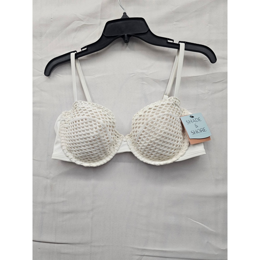 Shade & Shore Womens Crochet Underwire Bikini Top Off-White 36C New NWT